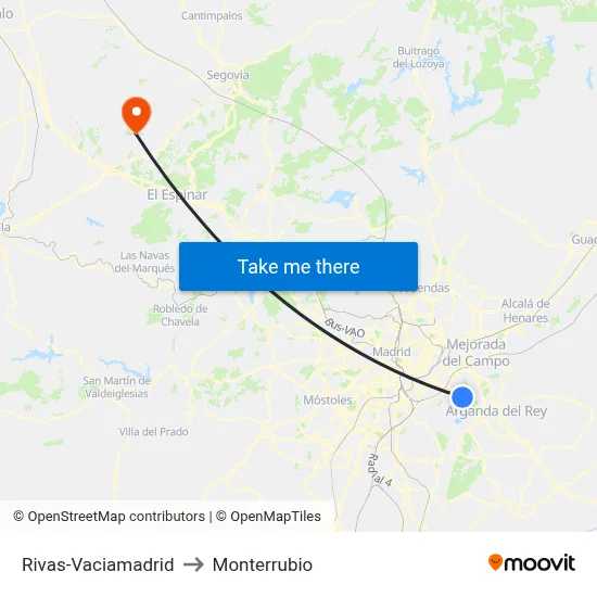 Rivas-Vaciamadrid to Monterrubio map