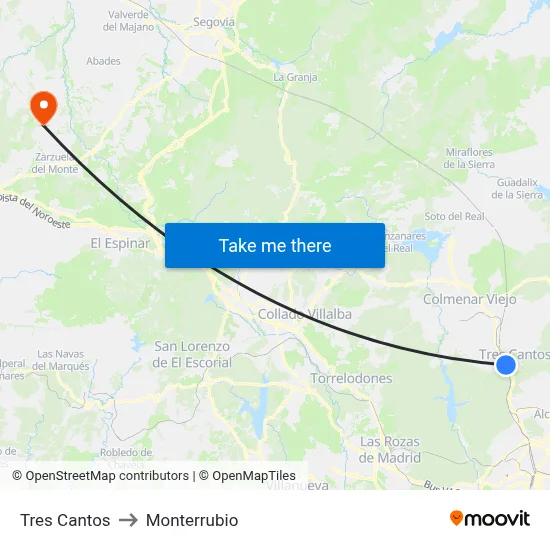 Tres Cantos to Monterrubio map