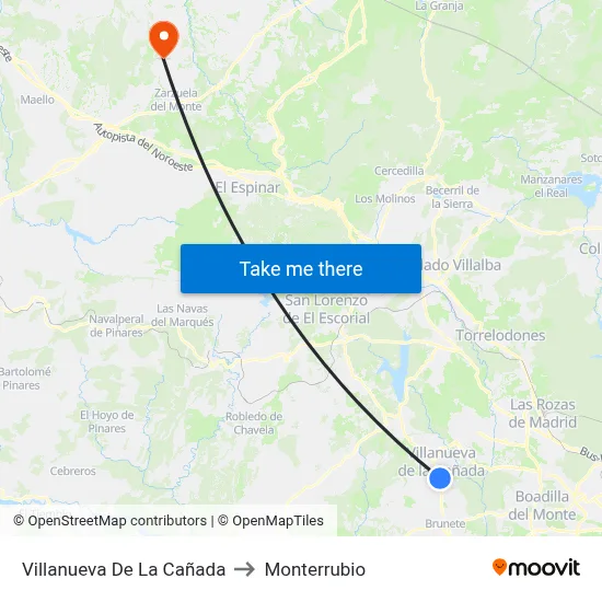 Villanueva De La Cañada to Monterrubio map