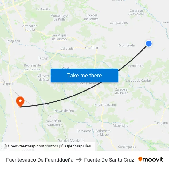 Fuentesaúco De Fuentidueña to Fuente De Santa Cruz map