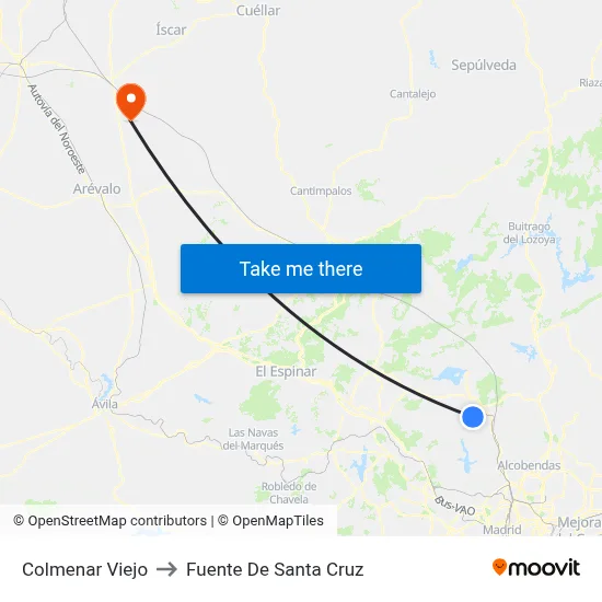 Colmenar Viejo to Fuente De Santa Cruz map