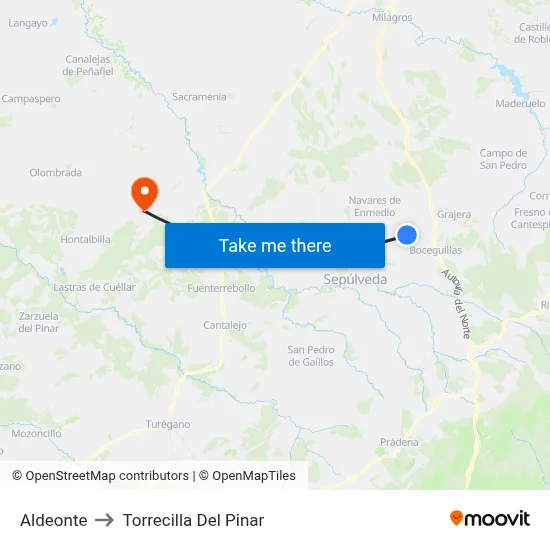 Aldeonte to Torrecilla Del Pinar map