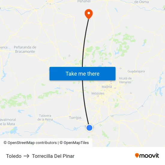 Toledo to Torrecilla Del Pinar map