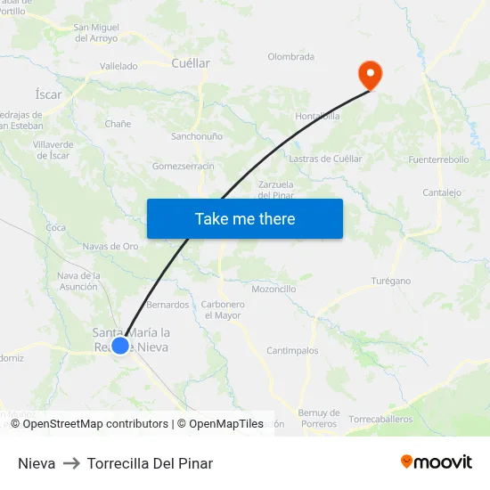 Nieva to Torrecilla Del Pinar map