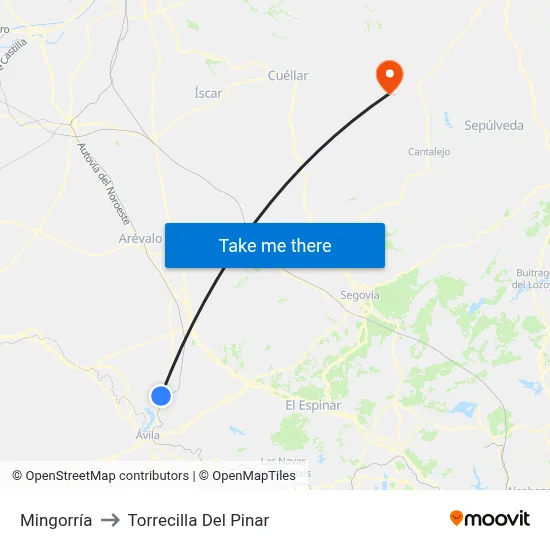 Mingorría to Torrecilla Del Pinar map