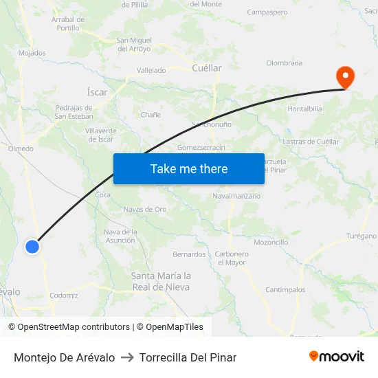 Montejo De Arévalo to Torrecilla Del Pinar map