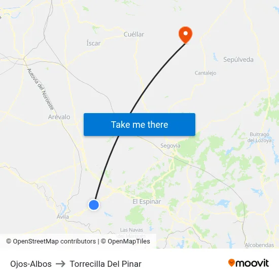 Ojos-Albos to Torrecilla Del Pinar map