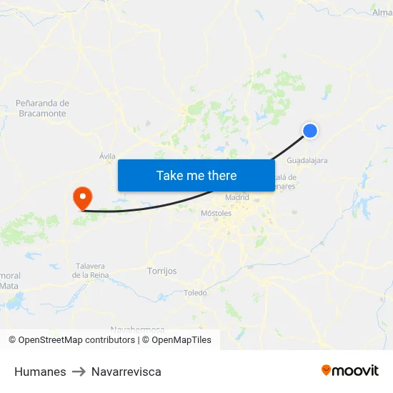 Humanes to Navarrevisca map