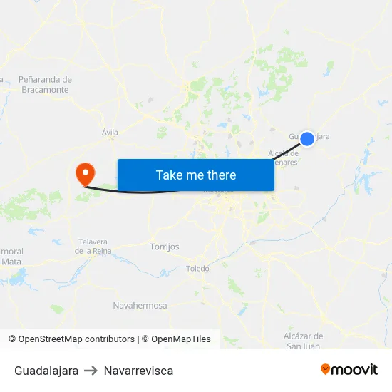 Guadalajara to Navarrevisca map