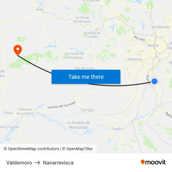 Valdemoro to Navarrevisca map