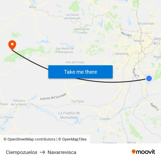 Ciempozuelos to Navarrevisca map
