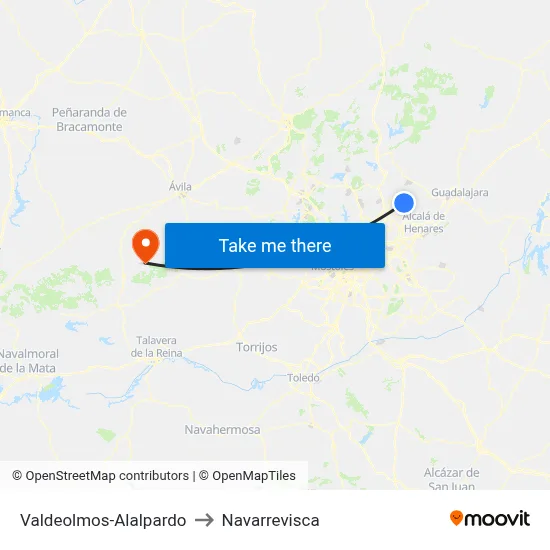 Valdeolmos-Alalpardo to Navarrevisca map