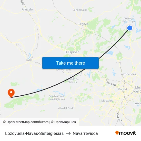 Lozoyuela-Navas-Sieteiglesias to Navarrevisca map