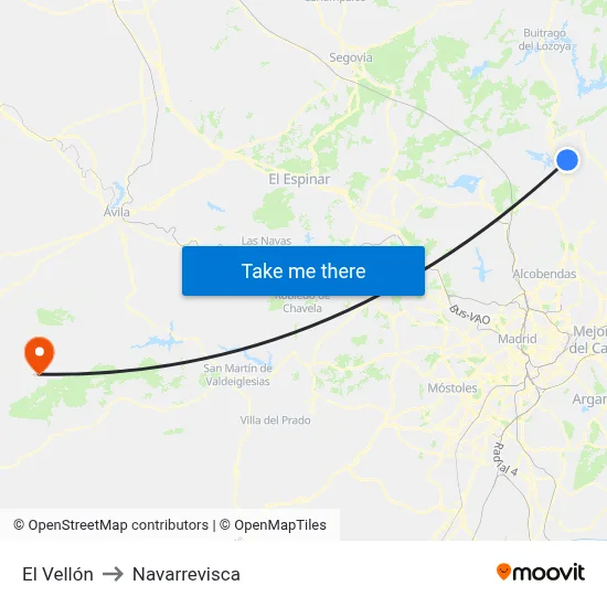 El Vellón to Navarrevisca map