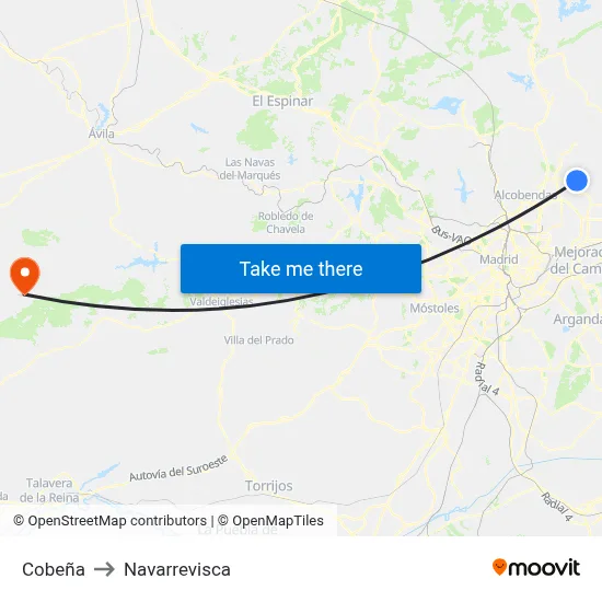 Cobeña to Navarrevisca map