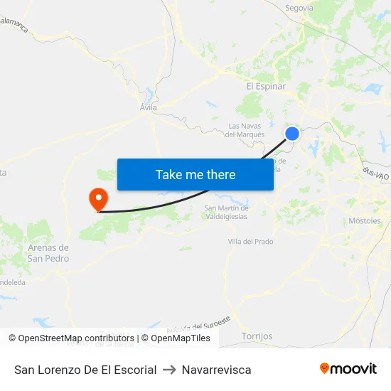 San Lorenzo De El Escorial to Navarrevisca map