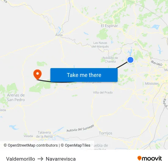Valdemorillo to Navarrevisca map