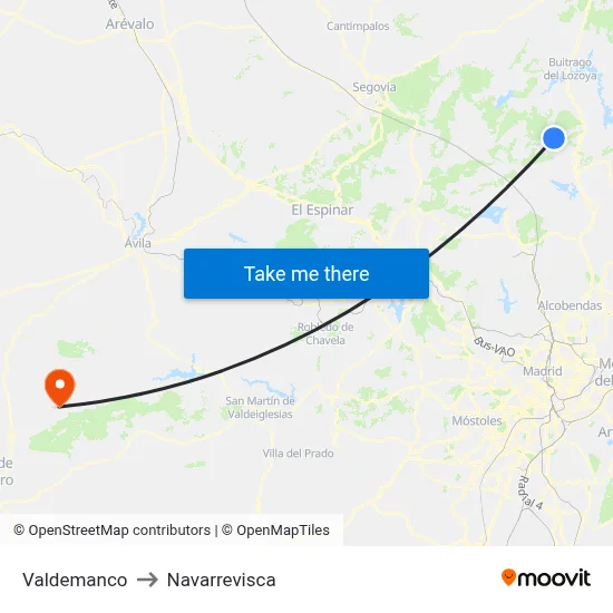 Valdemanco to Navarrevisca map