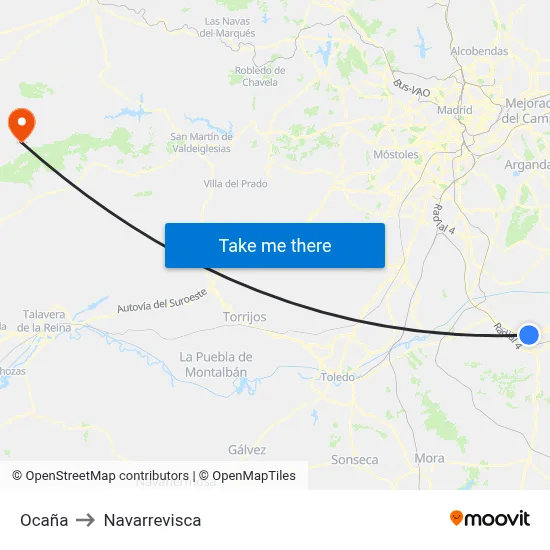 Ocaña to Navarrevisca map