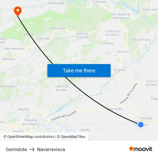 Gerindote to Navarrevisca map