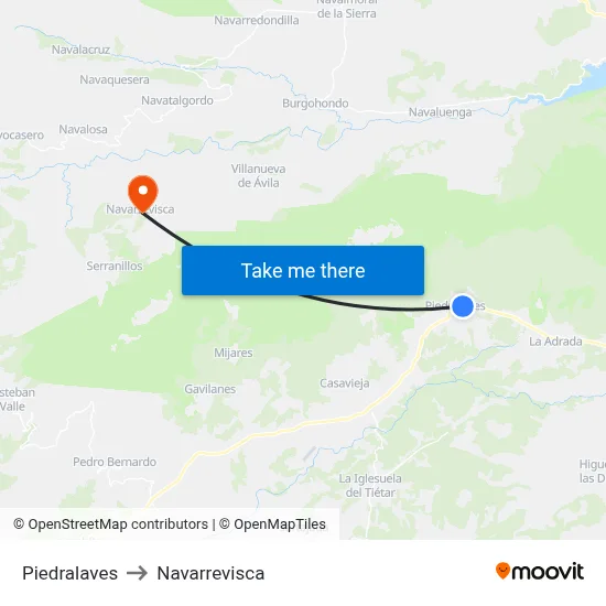 Piedralaves to Navarrevisca map