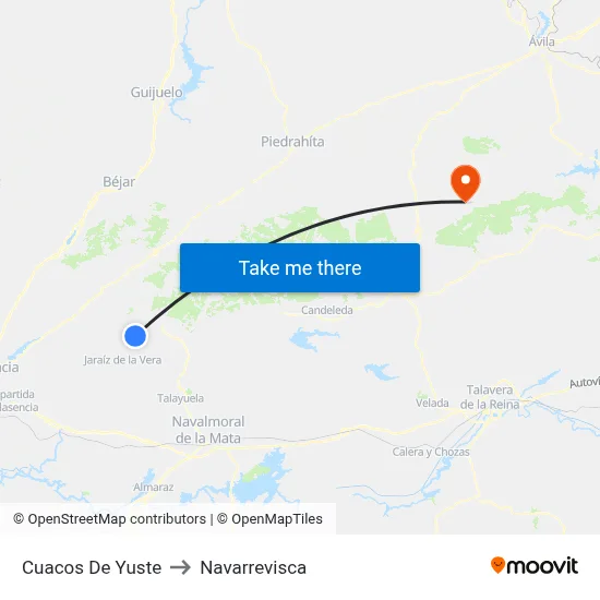 Cuacos De Yuste to Navarrevisca map