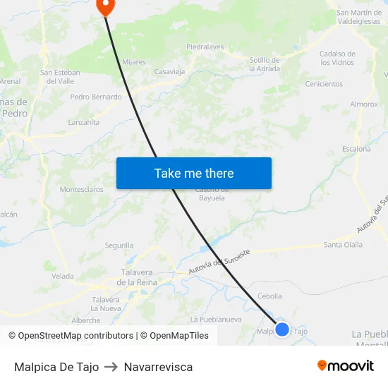 Malpica De Tajo to Navarrevisca map