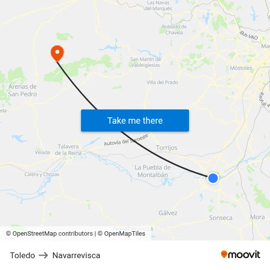 Toledo to Navarrevisca map
