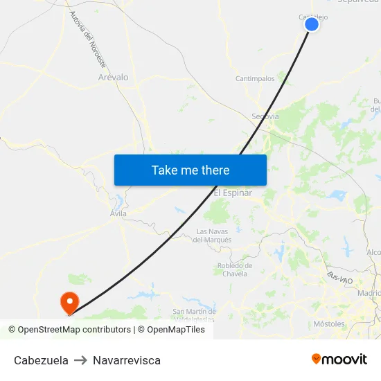 Cabezuela to Navarrevisca map
