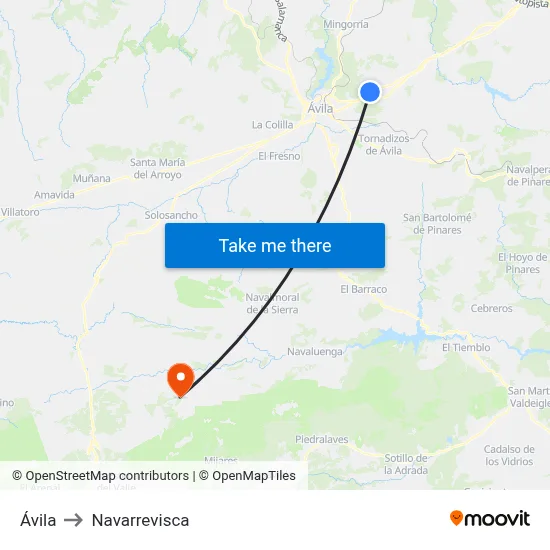 Ávila to Navarrevisca map