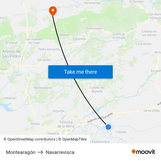 Montearagón to Navarrevisca map