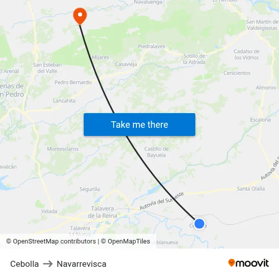 Cebolla to Navarrevisca map