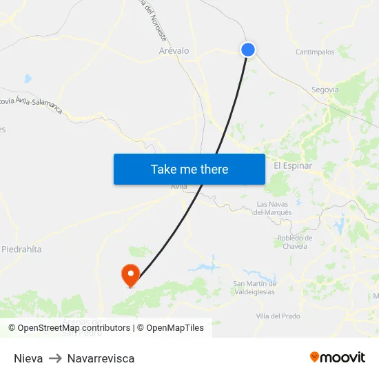 Nieva to Navarrevisca map
