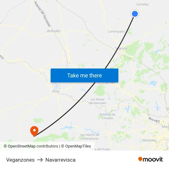 Veganzones to Navarrevisca map