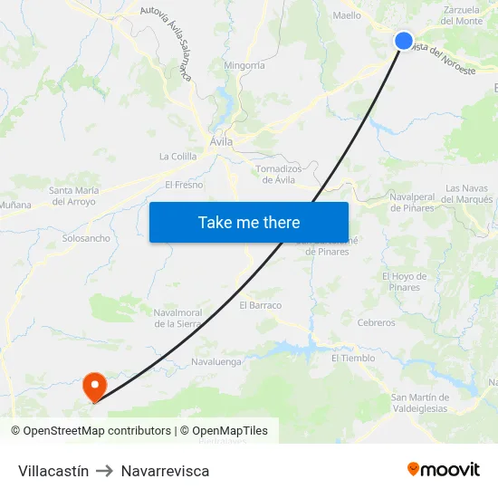 Villacastín to Navarrevisca map