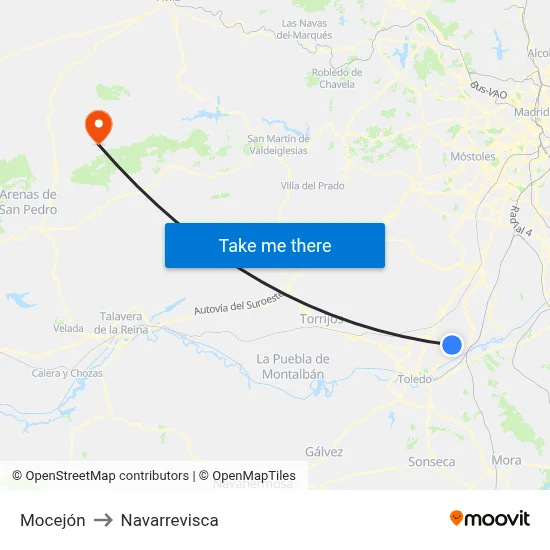Mocejón to Navarrevisca map