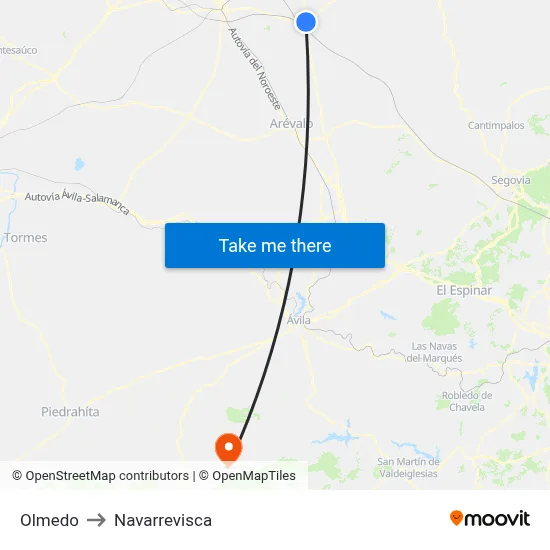 Olmedo to Navarrevisca map