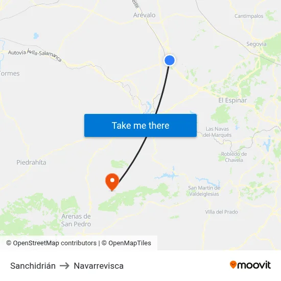 Sanchidrián to Navarrevisca map
