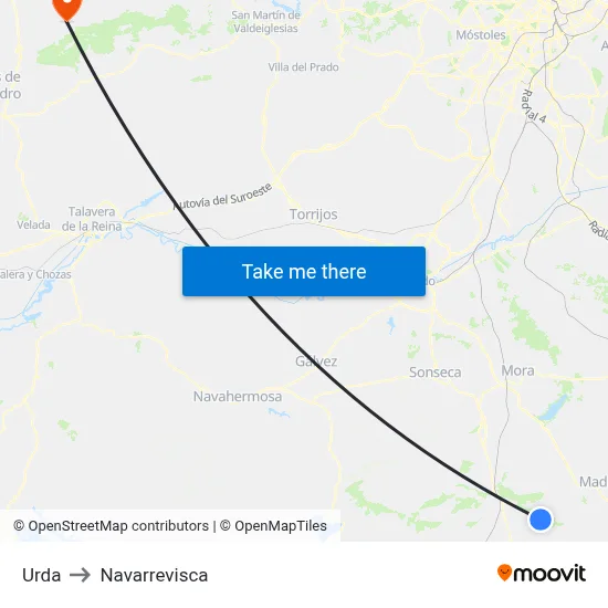 Urda to Navarrevisca map
