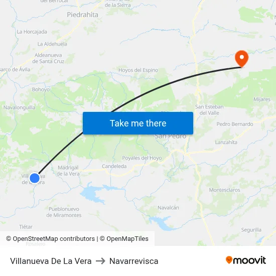 Villanueva De La Vera to Navarrevisca map