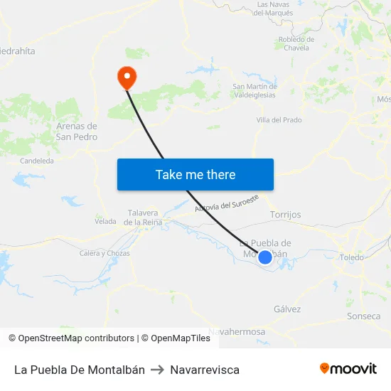 La Puebla De Montalbán to Navarrevisca map