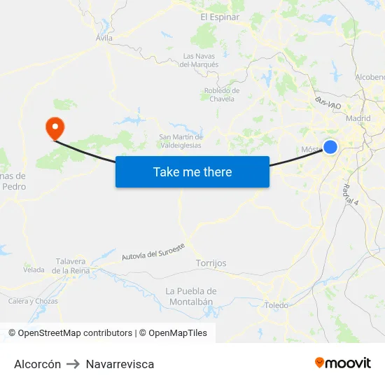 Alcorcón to Navarrevisca map