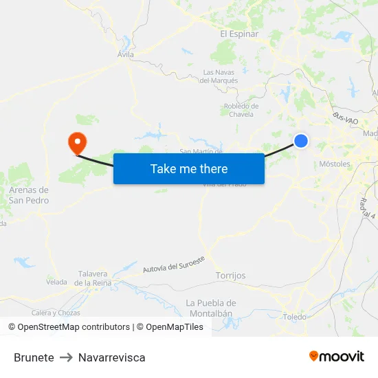 Brunete to Navarrevisca map