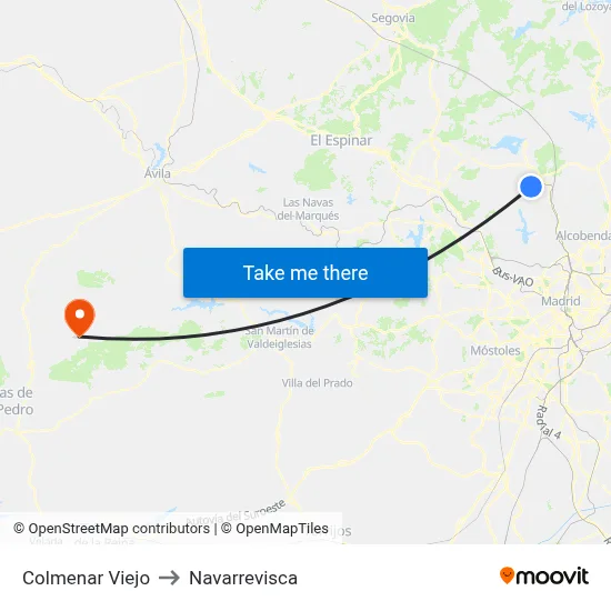 Colmenar Viejo to Navarrevisca map