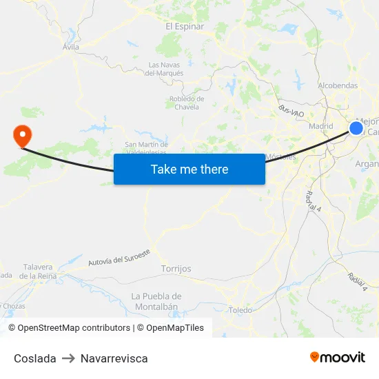 Coslada to Navarrevisca map