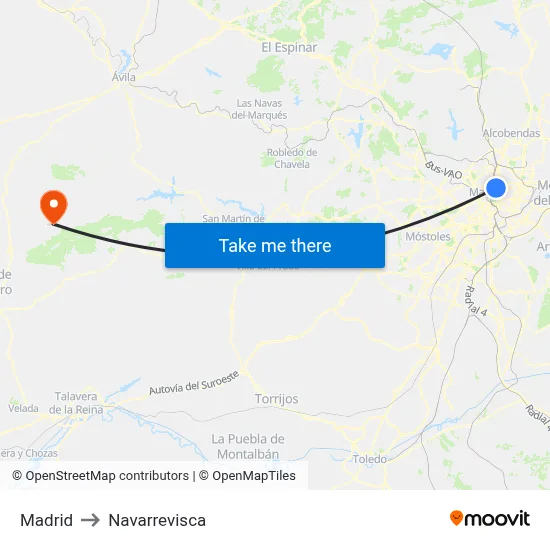 Madrid to Navarrevisca map