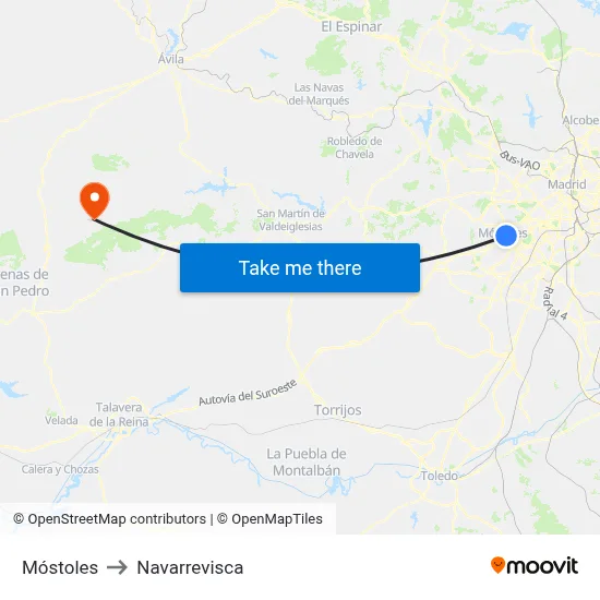 Móstoles to Navarrevisca map