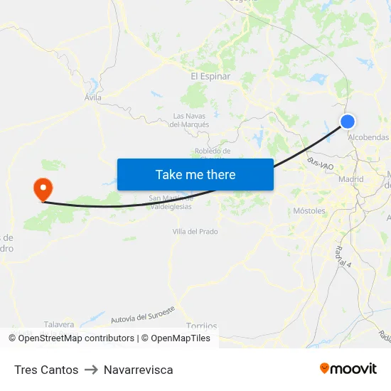 Tres Cantos to Navarrevisca map