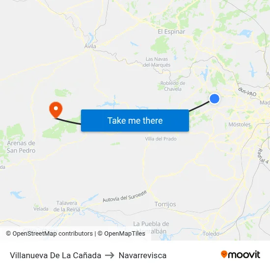 Villanueva De La Cañada to Navarrevisca map