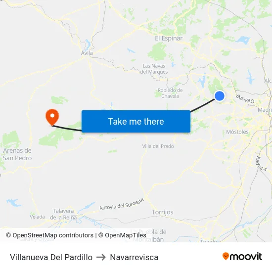 Villanueva Del Pardillo to Navarrevisca map